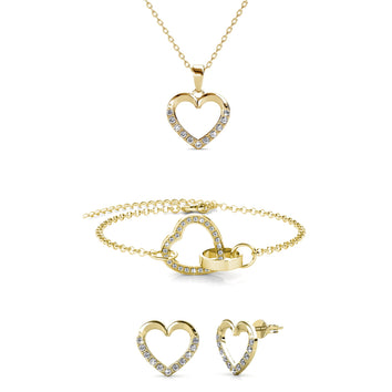 Parure et Coffret Locked Heart orné de 59 cristaux Swarovski - 1 collier + 1 pendentif + 1 bracelet + 1 paire de boucles d’oreilles - Livraison offerte