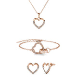 Parure et Coffret Locked Heart orné de 59 cristaux Swarovski - 1 collier + 1 pendentif + 1 bracelet + 1 paire de boucles d’oreilles - Livraison offerte