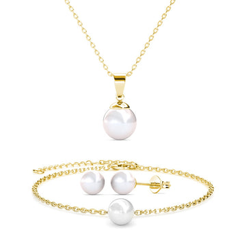 Parure Trio Mother of pearl ornée de cristaux Swarovski - 1 collier + 1 pendentifs + 1 paires de boucles d’oreilles + 1 bracelet - Livraison offerte