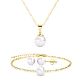 Parure Trio Mother of pearl ornée de cristaux Swarovski - 1 collier + 1 pendentifs + 1 paires de boucles d’oreilles + 1 bracelet - Livraison offerte