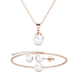 Parure Trio Mother of pearl ornée de cristaux Swarovski - 1 collier + 1 pendentifs + 1 paires de boucles d’oreilles + 1 bracelet - Livraison offerte