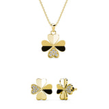 Parure pétale Clover (1 collier + 1 pendentif + 2 boucles d'oreilles) ornée de 6 cristaux Swarovski - Livraison Offerte