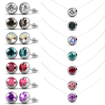 Parure Coffret 7 jours invisible moon ornée de 21 cristaux Swarovski - 1 collier + 7 pendentifs + 7 boucles d’oreilles - Livraison offerte