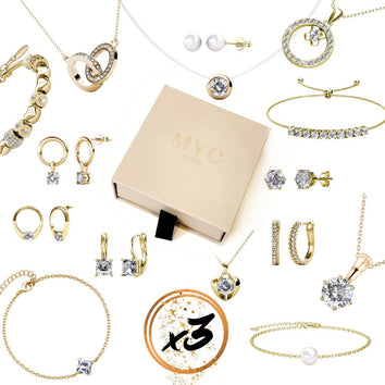 Coffret cadeaux Mystère 3 bijoux ornés de cristaux Swarosvki - 1 paire de boucle d’oreille + 1 bracelet + 1 collier - Livraison offerte