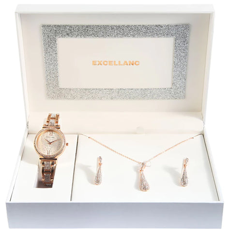 Coffret Excellanc avec montre femme, collier et boucles d'oreilles - Livraison offerte