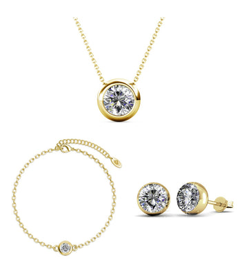 Parures Moon and Birth Stone (1 bracelet + 1 collier avec pendentif + 1  paire de boucle d'oreilles) orné de Cristaux Swarovski - Livraison Offerte