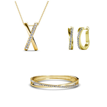 Parures Criss (1 bracelet + 1 collier avec pendentif + 1  paire de boucle d'oreilles) orné de Cristaux Swarovski - Livraison Offerte