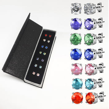 Coffret 7 boucles d'oreilles ornées de 14 cristaux Swarovski - Livraison Offerte