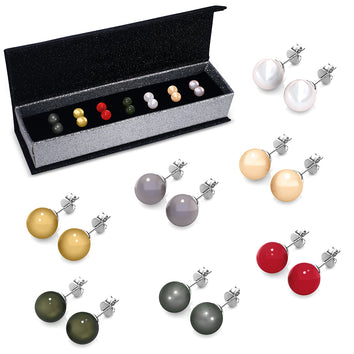 Coffret de 7 boucles d'oreilles plaquées rhodium ornées de Perles Swarovski - Livraison Offerte