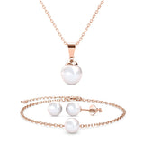 Parure et Coffret Trio Mother of pearl (1 collier avec perle + 1 bracelet avec perle + 2 boucles d'oreilles avec perle) ornés de perles Swarovski - Livraison Offerte