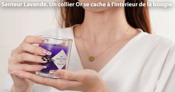 Bougie bijou parfumée lavande avec un collier or à l'intérieur - Livraison Offerte