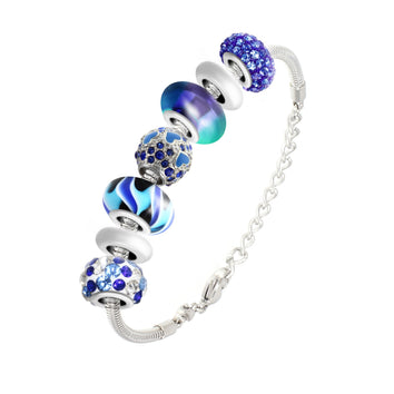 Bracelet en acier inoxydable de charms perles bleues ornées de cristaux scintillants - Livraison Offerte