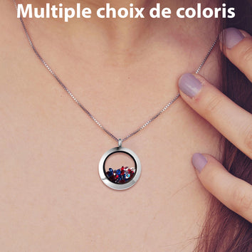 Collier anneau  en acier inoxydable orné de Cristaux Swarovski Scintillants - Livraison Offerte