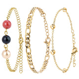 Lot de 3 bracelets doré en laiton orné de perles Swarovski - Livraison Offerte