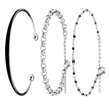 Lot de 3 bracelets en laiton rhodié argenté - Livraison offerte