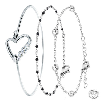 Lot de 3 Bracelets en Acier Inoxydable plaqué Argent ornés de Cristaux Scintillants - Livraison Offerte