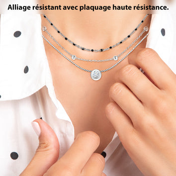 Lot de 3 colliers en Acier Inoxydable ornés de Cristaux Scintillants - Livraison Offerte